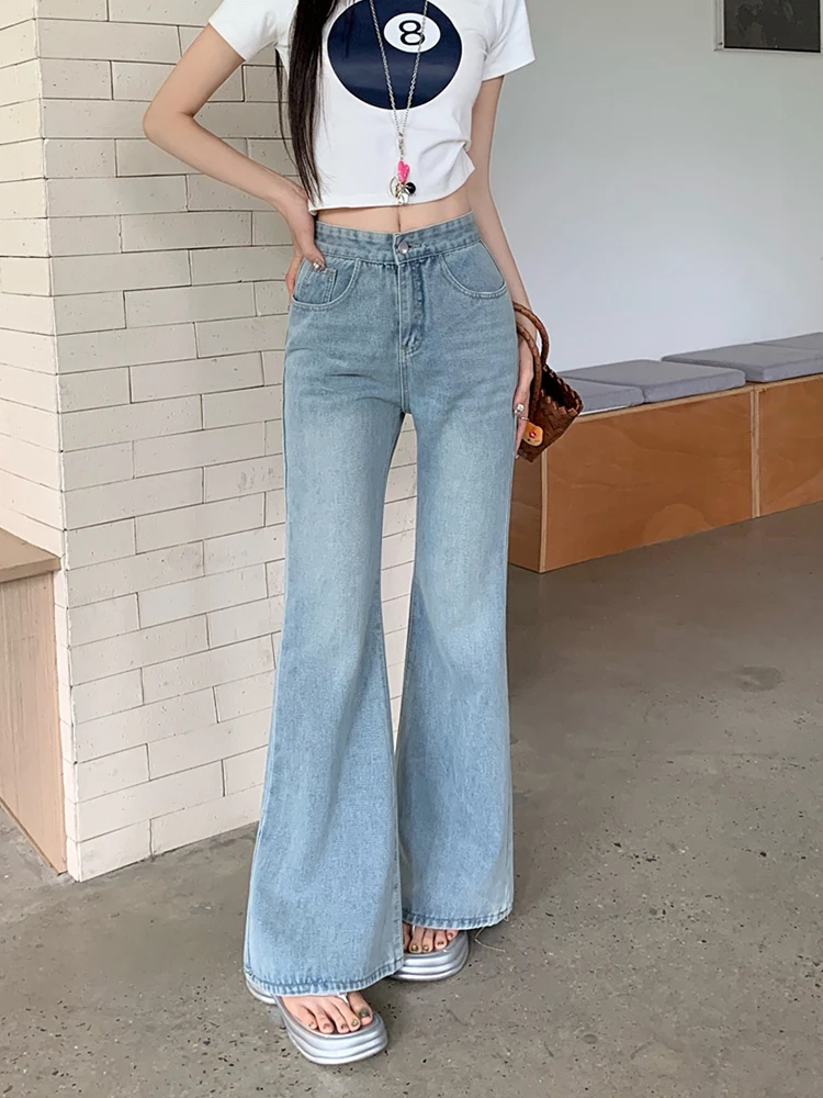 여성 의류 블랙 청바지 드로스트링 신축성 있는 허리 편안한 루즈핏 여성 데님 패션 편안한 기본 심플 데일리웨어