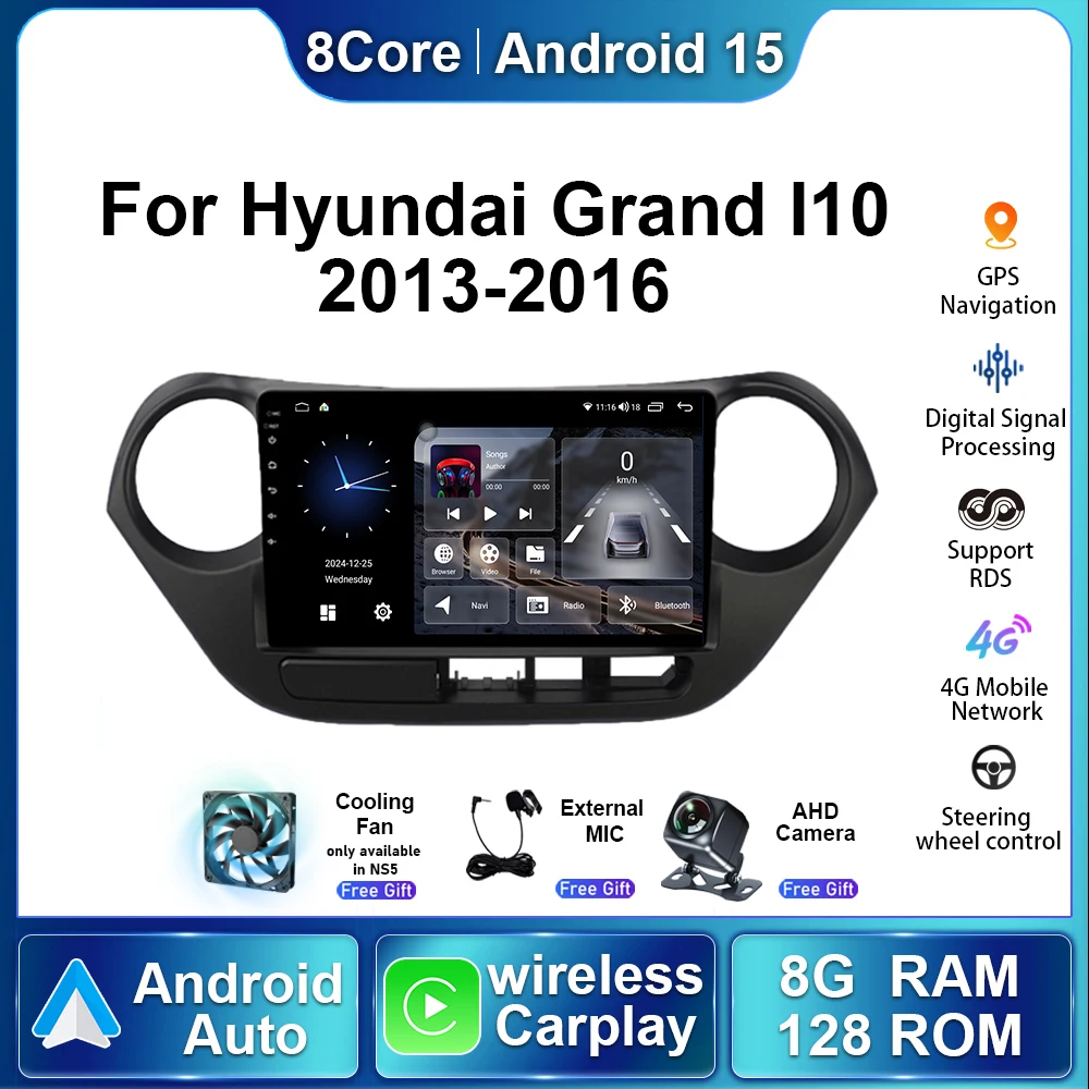 

Для Hyundai I10 Grand 2013 2014-2016 Android 15, радио, автомобильная электроника, мультимедийный видеоплеер, Carplay, навигация, GPS, IPS экран