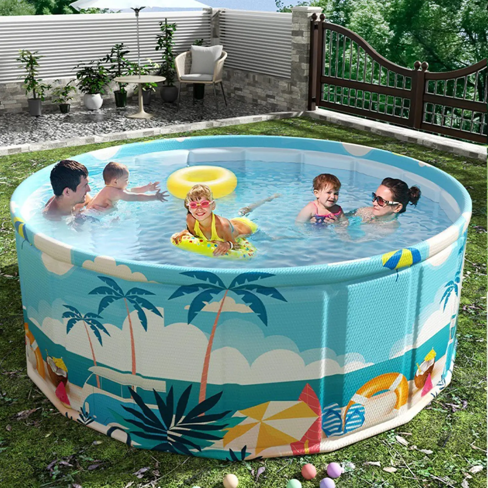 حمام سباحة للأطفال، قطر 90/120/160 سم قابل للنفخ وقابل للطي في الهواء الطلق مقاس كبير للأطفال تجديف حمام سباحة صيفي للحيوانات الأليفة #4