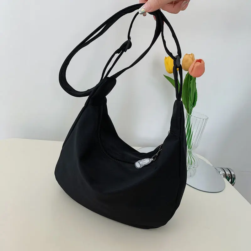 

Легкая сумка через плечо в корейском стиле, однотонная холщовая сумка кремового цвета с подвеской, большая вместительная сумка-мессенджер