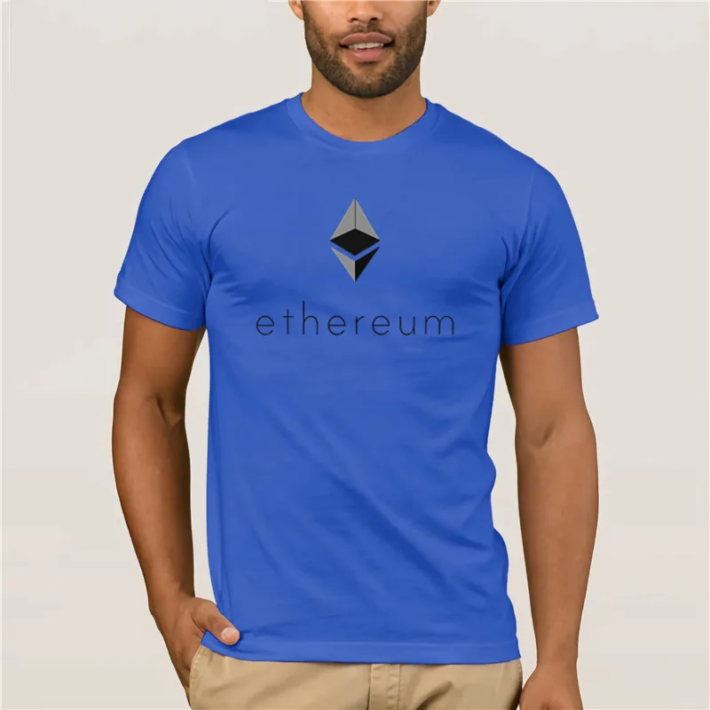 Men\'s casual fashion 100% Cotton T shirt round neck cool man\'s Ethereum Original ETH logo Summer Mens T Shirt