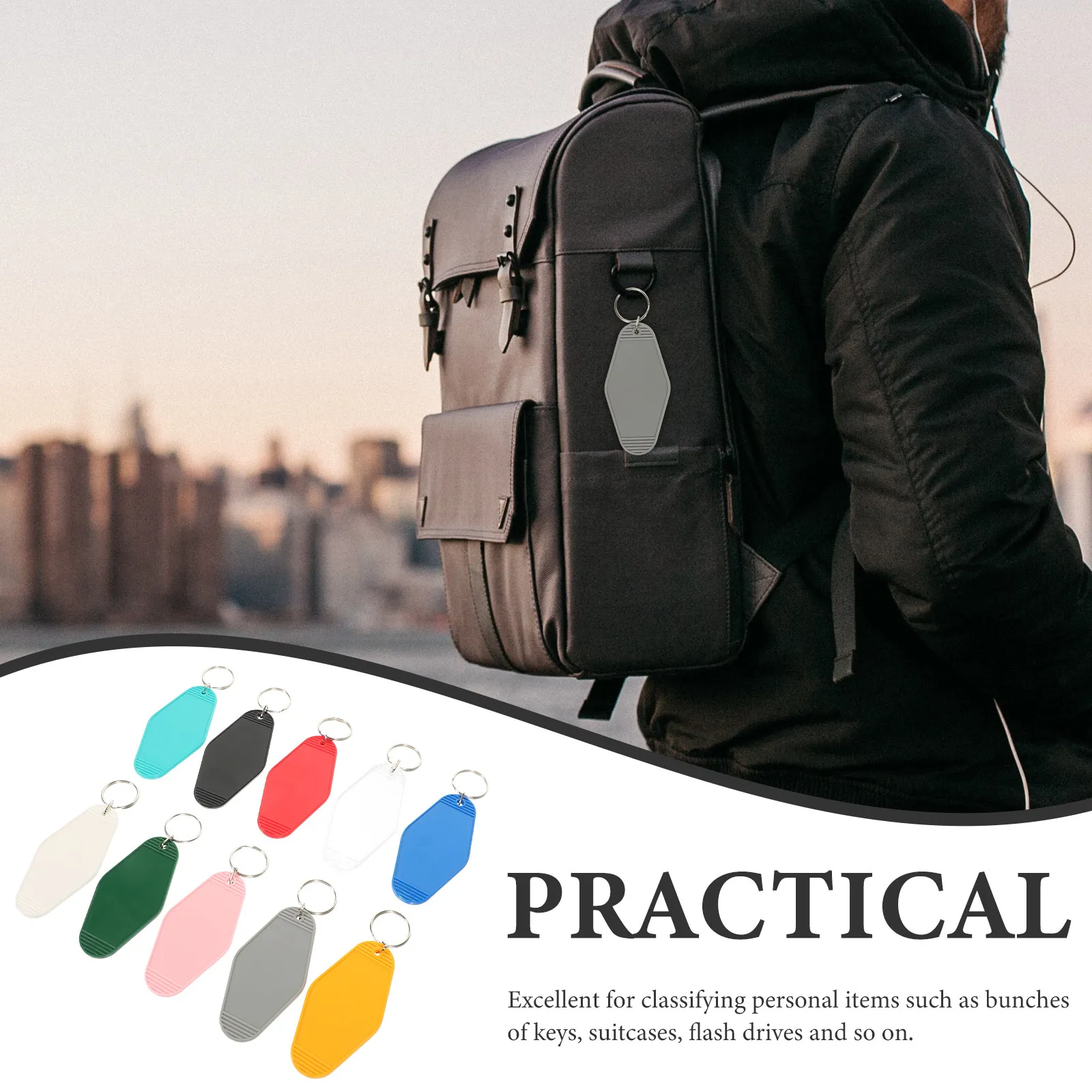 

10 шт. пластиковых бирок-ключей для багажа с кольцом-разделителем для идентификации ключей от отелей, пустые идентификационные этикетки для рюкзаков и чемоданов