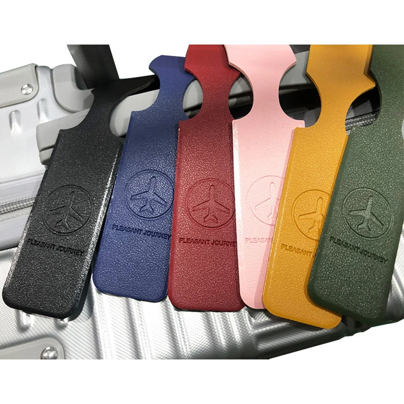 PU Leather Luggage Tag Portable Suitcase Identifier Label Baggage Boarding Bag Tag Name ID Address Holder Travel Accessories