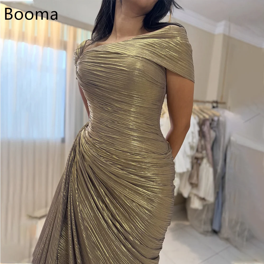 

Booma Mermaid Off The Shoulder Shiny Pleat Evening Dresses Formal Party Gowns for Women Sleeveles Elegant Prom Gown Customize