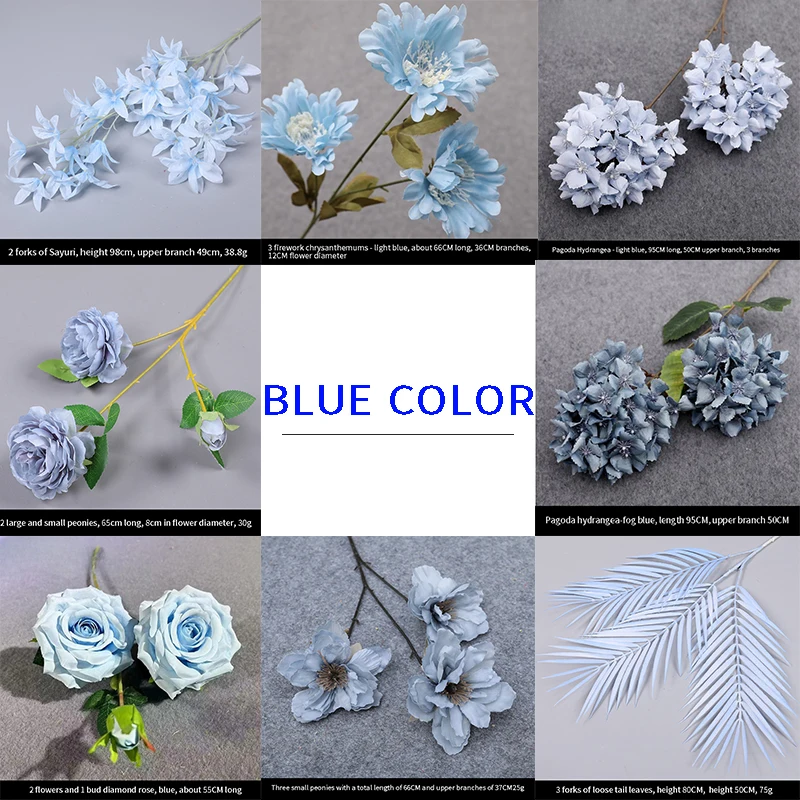 Composizione floreale artificiale per matrimonio blu, fiori decorativi, fiori di seta