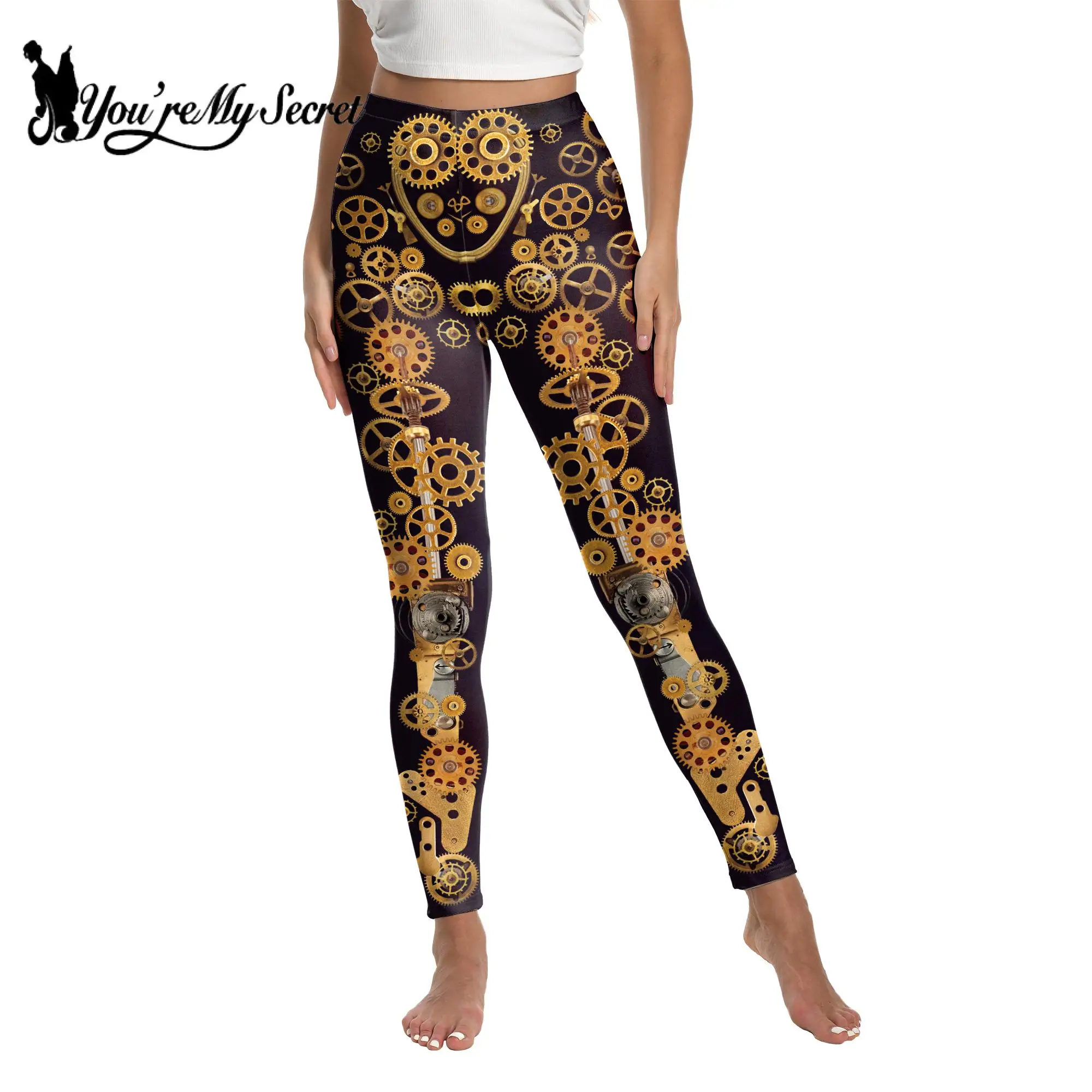 

[You're My Secret] Vintage Gothic Style Women Leggings Steampunk Mechanical Gear Print Sexy Elastic Fitness Leggins Female Pants