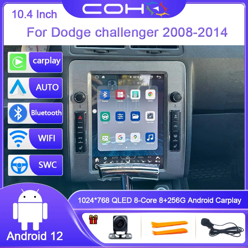 10.4Inch For Dodge challenger 2008-2014 Android12 8-Core 8G+128G Car Multimedia Player Stereo Receiver Radio GPS 4G WIFI Carplay