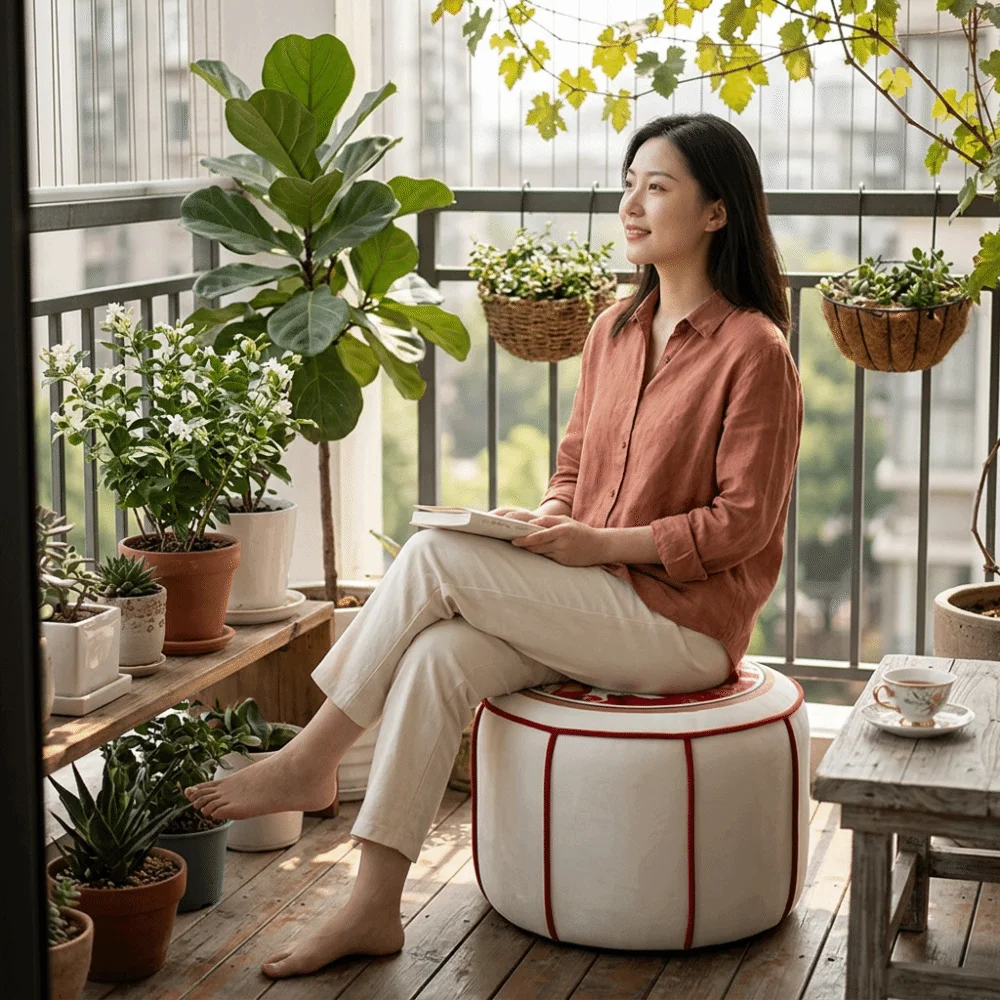 Removable Sofa Stool Cover Round Unstuffed Storage Leg Bench New Chinese Style Large Capacity Seat Cushion Cover Home Use