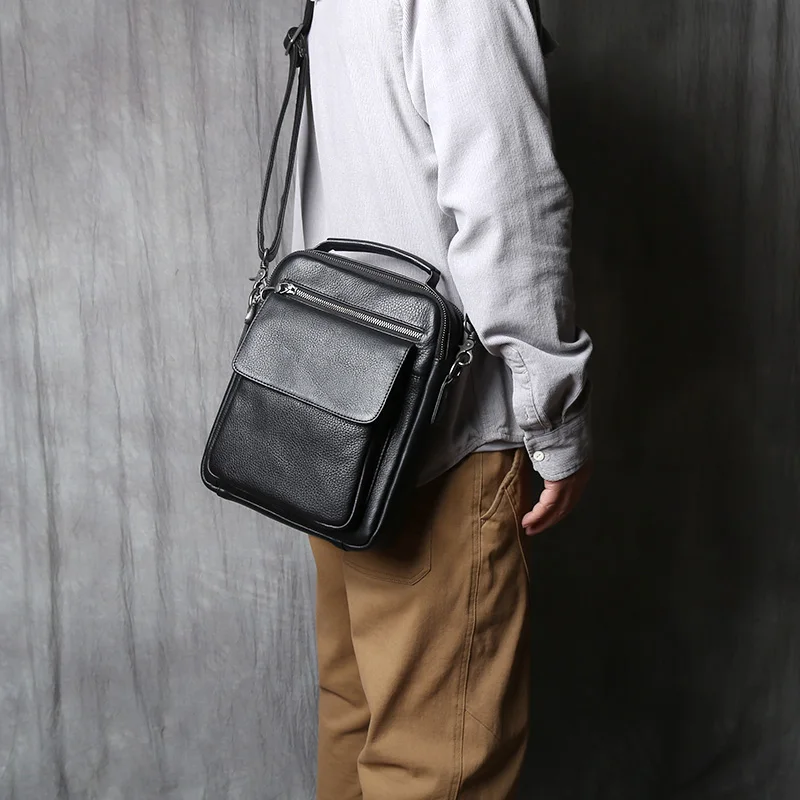 NZPJ Leder Herren Umhängetasche Natürliches Rindsleder Lässige Umhängetasche Business Fashion Kleiner Rucksack Geeignet für 10-Zoll-IPad – Detail 6