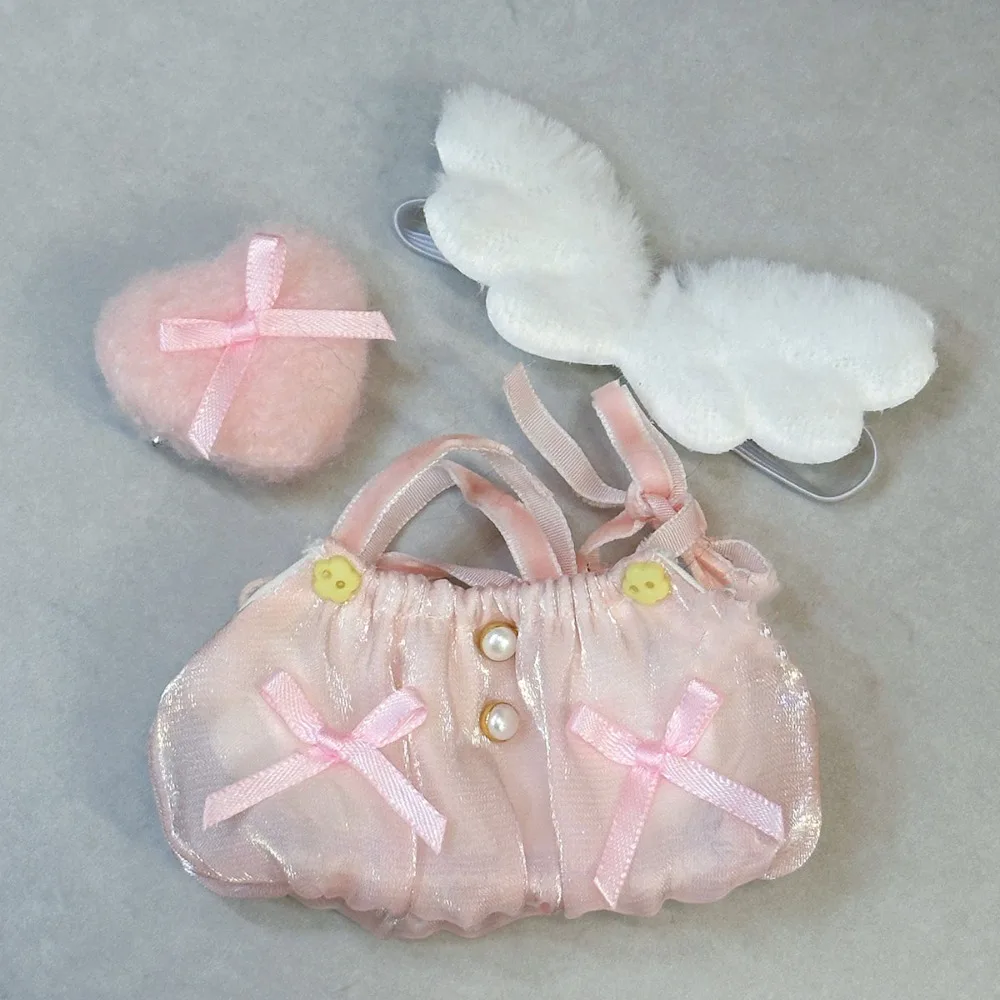 Abito con fiocco 10 cm Vestiti per bambole in cotone Love Hairclip Suit Vestiti per bambole Vestito con ala Bella bambola Dress Up Set Bambola in cotone da 10 cm
