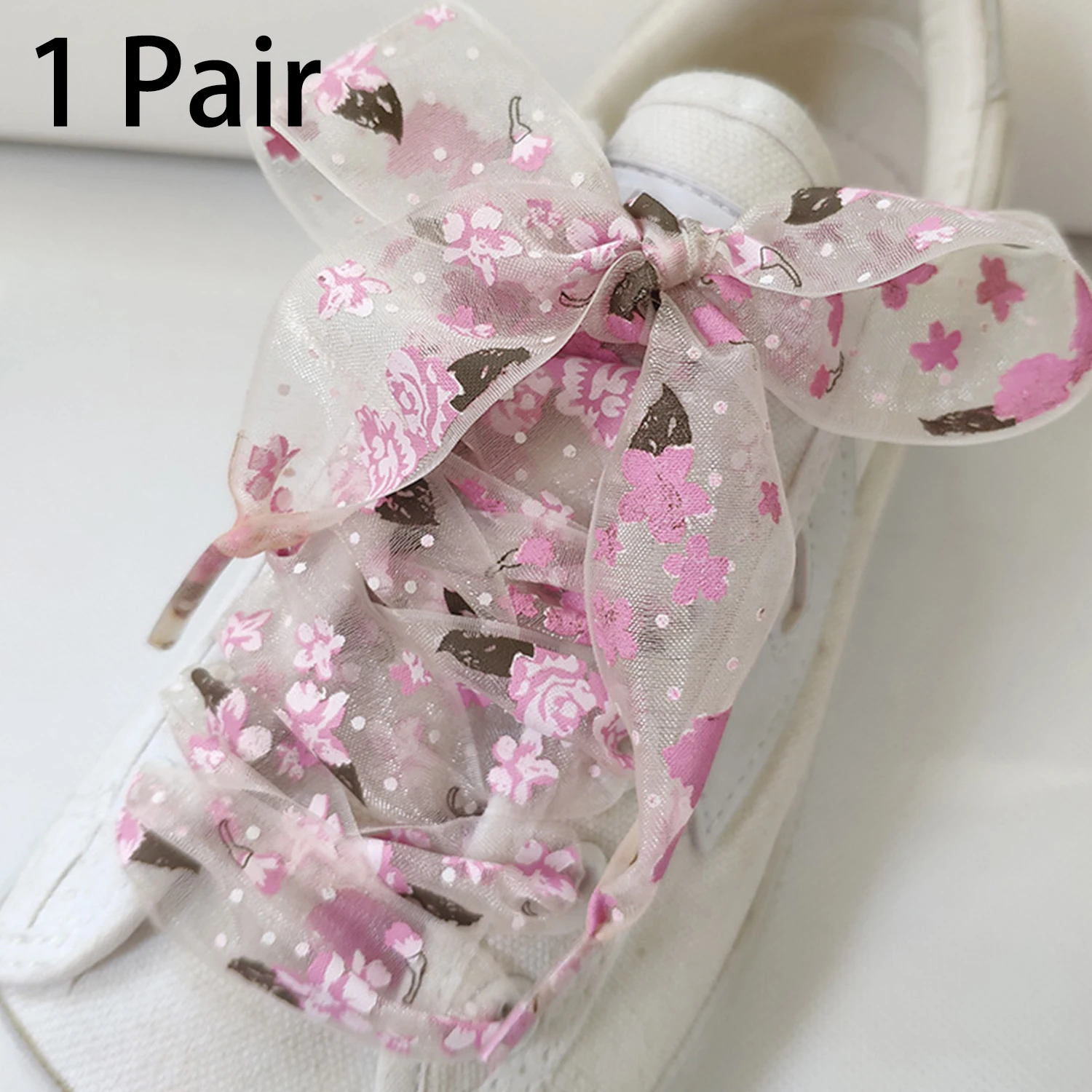 1 Pair 120/140cm Sakura Print Wide Mesh Shoelaces Outdoor Hiking Sports Shoes Strings Fashion Flat Yarn Shoe Laces For Women image 2