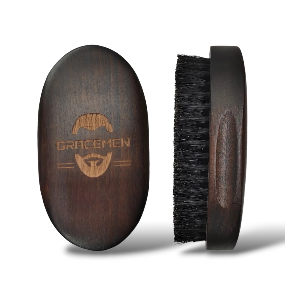 Gracemen Premium Beard Brush Szczotka do Brody Owalna szczotka do twarzy dla mężczyzn - 100% włosie dzika i staristy grzebień do włosów z drewnianą rączką Masażer do Brody — zdjęcie 2