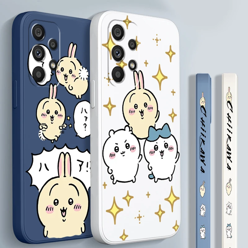 Hot Cute C-Chiikawa U-Usagi Liquid Left Rope For Samsung A53 A52 A55 A32 A51 A71 A21S A13 A73 A55 A72 A23 A35 A05 5G Cover