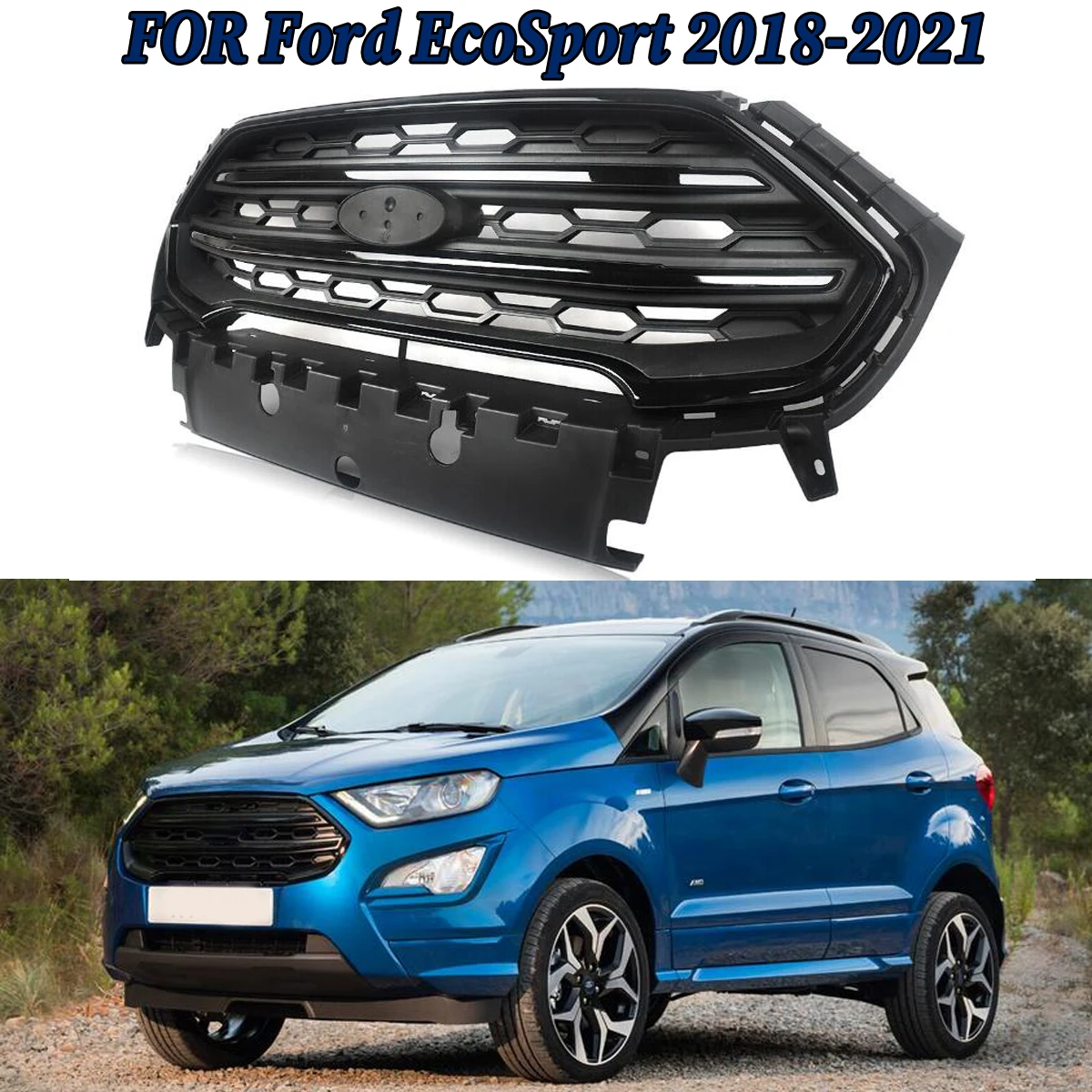 SAIQINGSP Front Radiator Grille Glossy Black Fit For Ford Ecosport 2018-2021 Car Accessories Tools