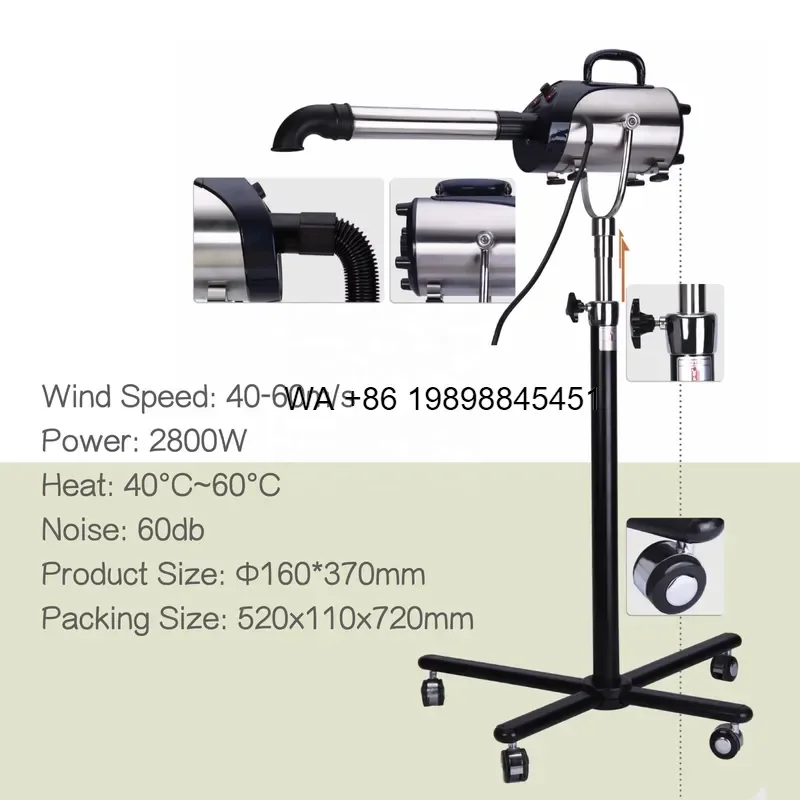 Wmwmnu Professional Multifunction High Velocity Stainless Steel PP Force Dryer for Dog Cat Grooming Hair Drying Sustainable