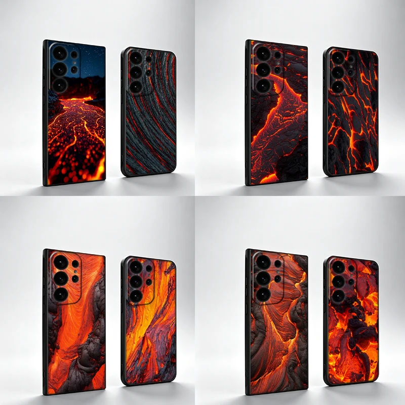 Lava Beneath Black Rocks Phone Case For Samsung S25Edge S26FE Galaxy S22 S25 S24 S26 Ultra S21 S23 S20 Plus Cover Black Shell Co