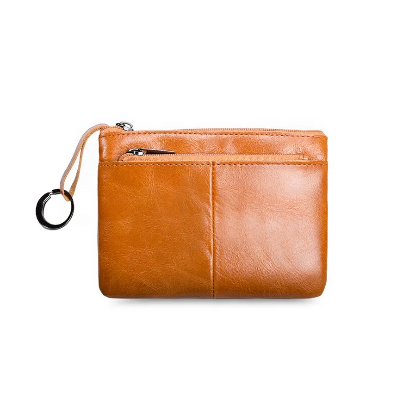 Retro Small Purses for Women Handmade Ultra Thin Key Coin Card Holder Bag Real Leather 3 Zipper Pouches