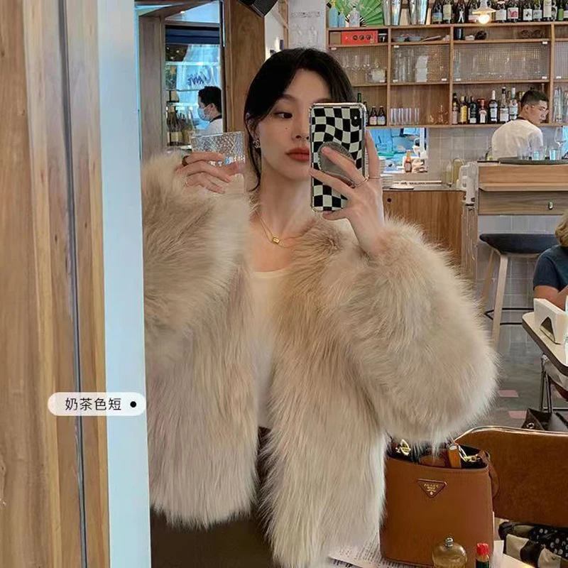 Autumn And Winter 2022 New Fur Coat Women Imitation Fox Hair Short Fashion Wool Coat Warm Coat With Skirt Party