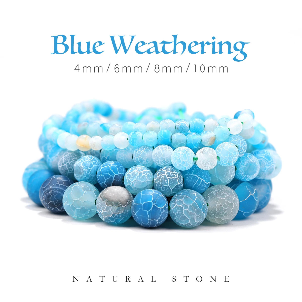 Blue Weathered Natural Stone Beads  Blue Cracked Veins Agates Beads For Jewelry Making DIY Necklace Bracelet Earring 4/6/8/10mm