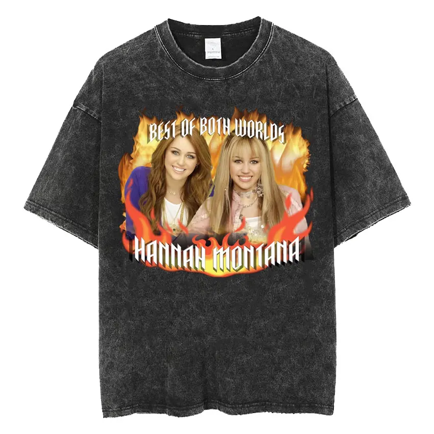 

Футболка с логотипом Майли Сайрус и Ханны Монтана, летняя повседневная винтажная футболка унисекс, модная эстетичная футболка в стиле хип-хоп