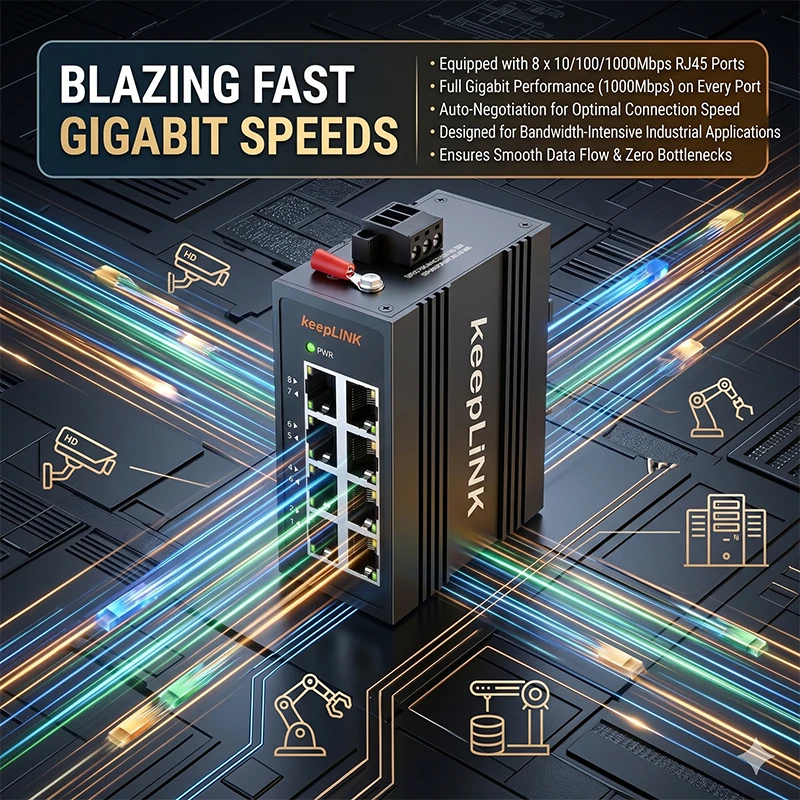 Industrial Switch Din Rail Gigabit - KeepLiNK 8-Port Gigabit Industrial Ethernet Switch