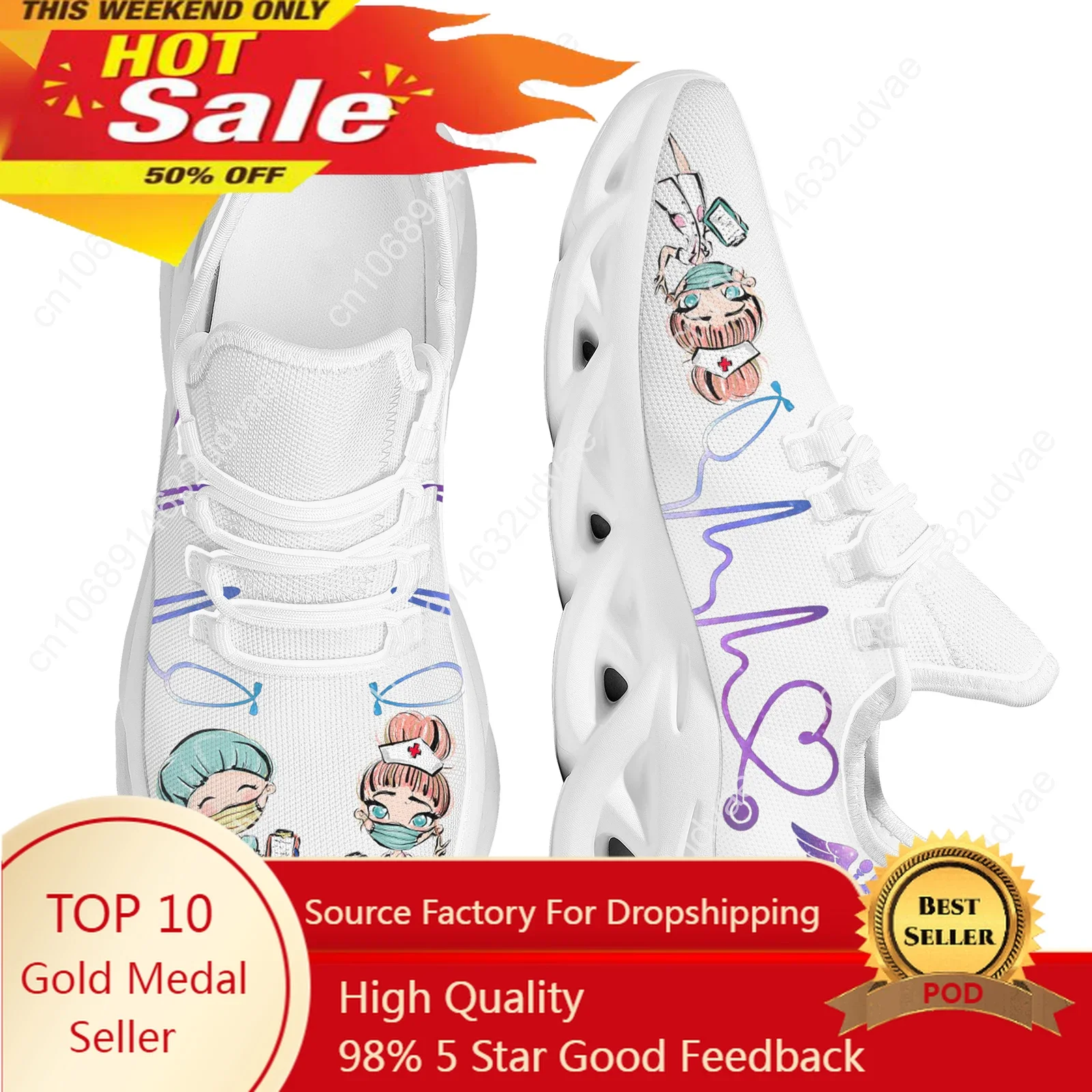 

Women White Nursing Shoes Cute Cartoon Nurse Doctor Healthcare Brand Design Ladies Mesh Flats Sneakers Zapatillas