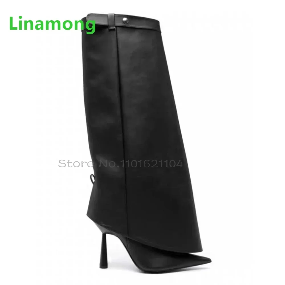 

Черные женские ботинки на тонком высоком каблуке с острым носком, новинка зимы 2025 года, пикантные модные слипоны в виде акулы, элегантная универсальная обувь