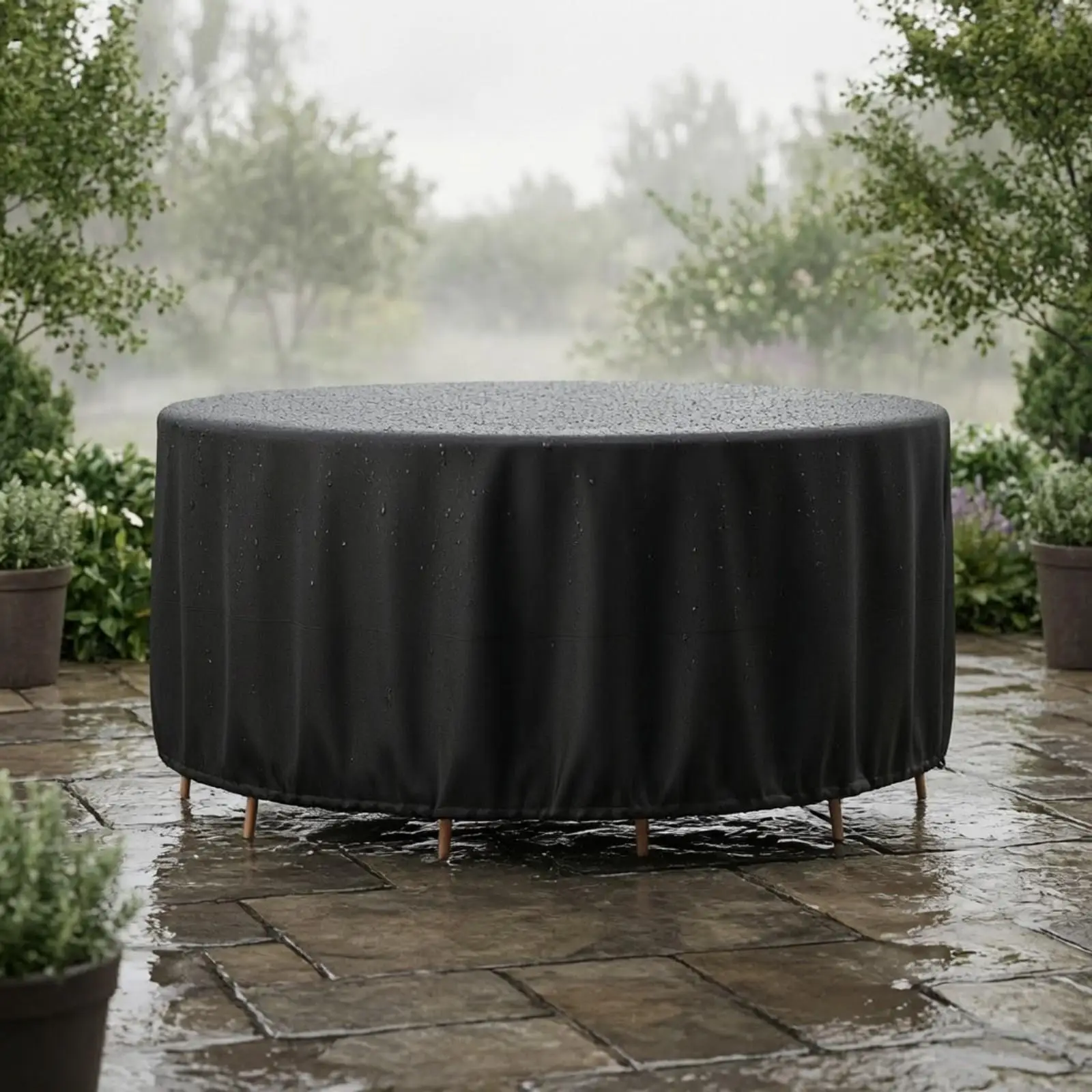 Round Patio Table Cover for Outdoor Use Waterproof 210D Oxford Protector with Drawstring Bottom for Garden Furniture Rain Guard