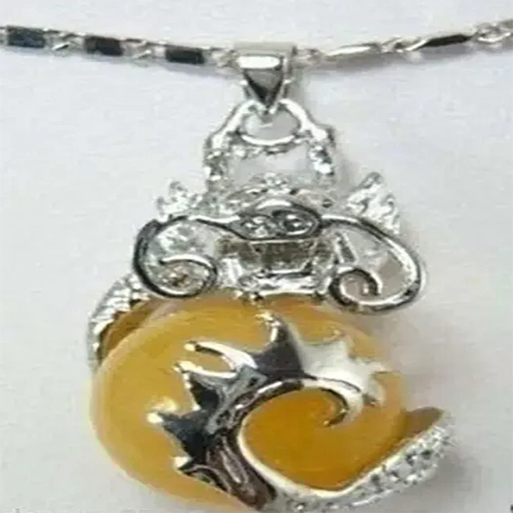 Beautiful yellow stone Ball Dragon Pendant Necklace