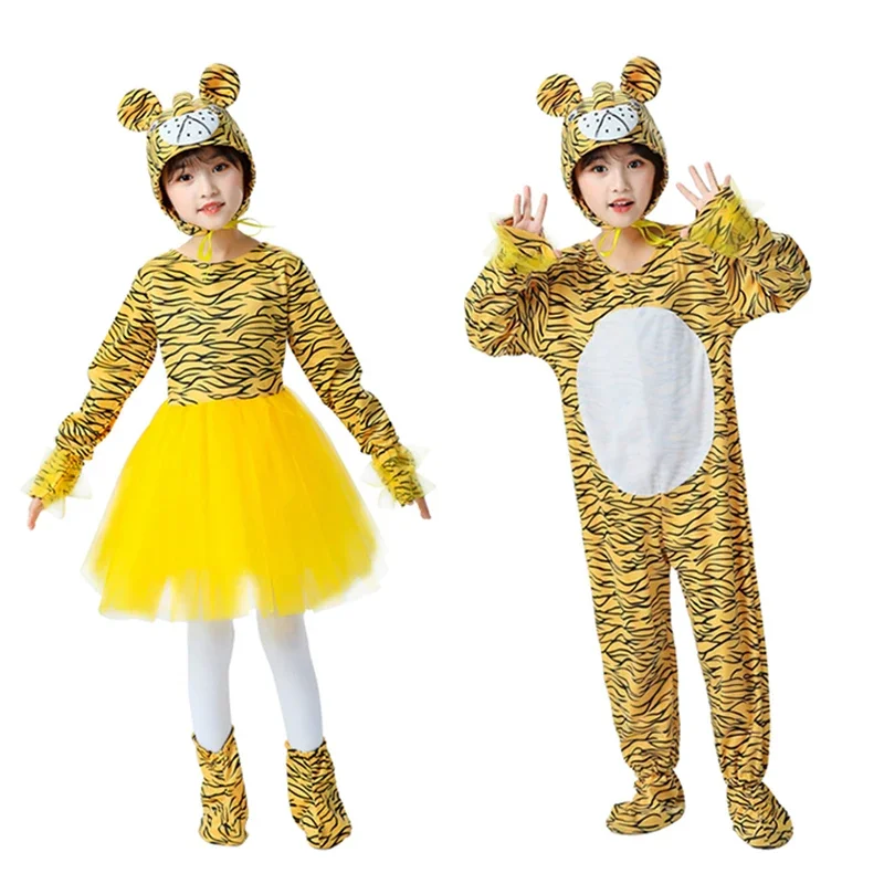 Ragazza ragazzo Bambini Animali Cosplay tigre Costumi Bambini Scuola materna Tuta tutu vestito Halloween Party Spettacolo scolastico Uniforme