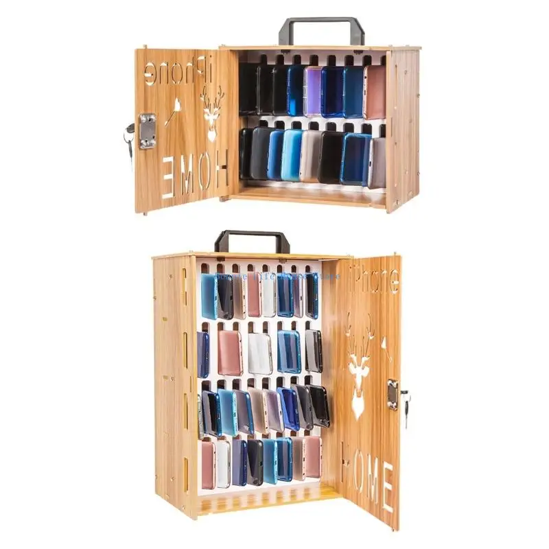 

37MF Durable Wooden Portable Mobiles Box Lockable Design Compact Desktop Storage Case