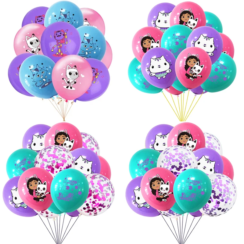 10/15pcs 12 inch Gabby Dollhouse Cat Latex Sequin Balloon Set Baby Shower Party Balloon Decoration Girl Birthday Party Supplies