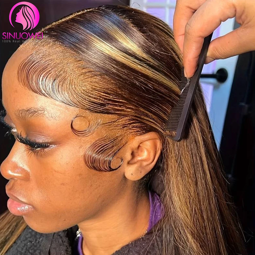 Highlight Straight P4/27 Colored Lace Front Wigs Human Hair 13x6 Brazilian Lace Front Human Hair Wigs Pre Plucked For Women 180% image 2