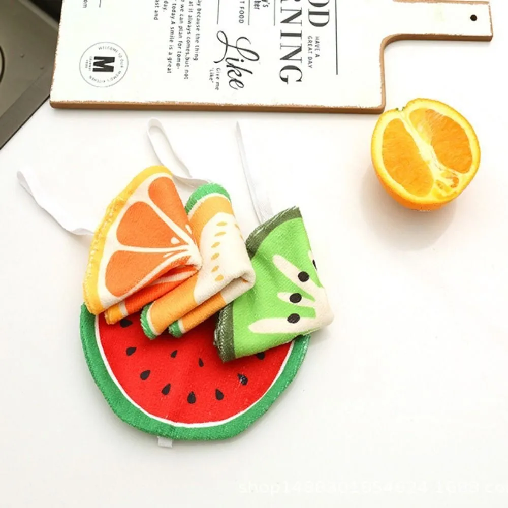 

Creative Hangable Fruit Pattern Handkerchief Cartoon Water Uptake Dishcloths Kitchen Tool Soft Cleaning Towel