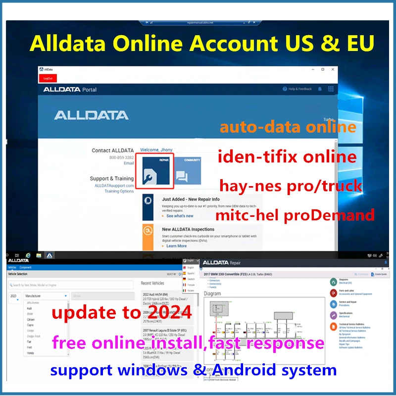 Newest Alldata online Account US&EU Version,Auto-data Repair Software,Mitch..ell Pro Online Service for PC Android Phone Tablet