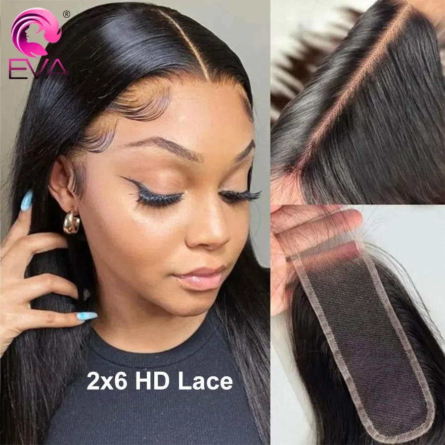 Real HD Lace Closure Deep Part 2x6 HD Lace Closure Only Straight Human Hair Pre Plucked Invisible HD Lace 2x6 Body Wave Closures