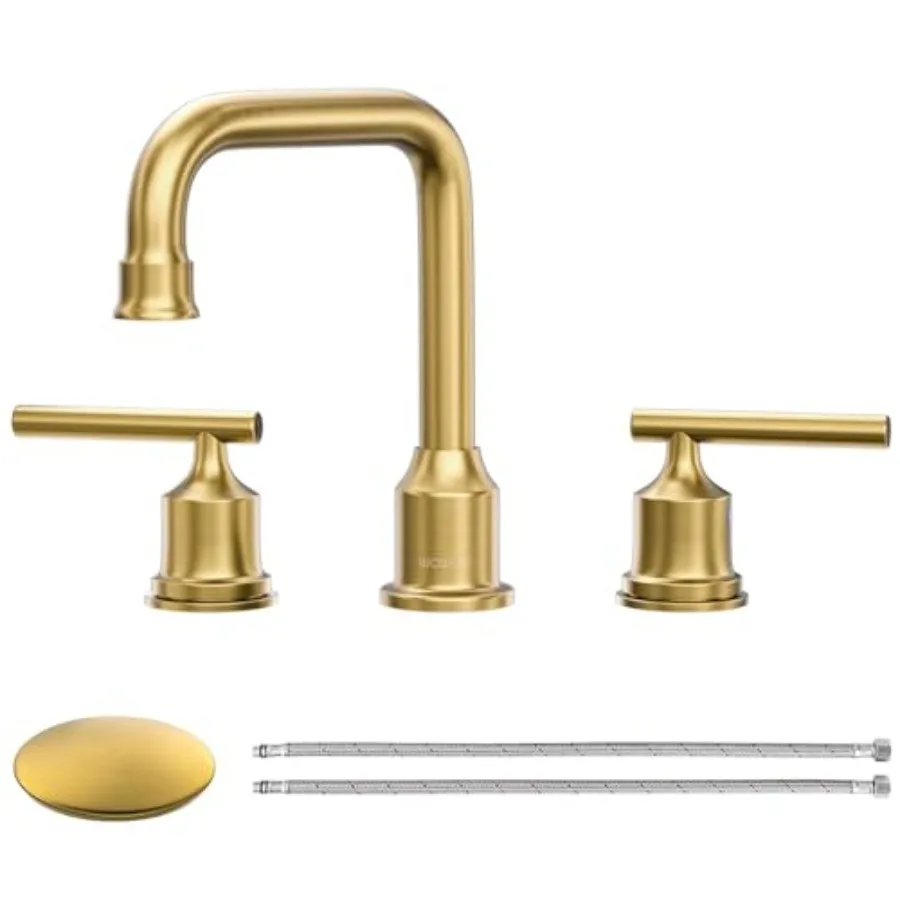 

Bathroom Faucet Widespread Bathroom Sink Faucet Hle Lavatory Tap 3 Holes with Drain Supply Hoses Mordern Basin Taps