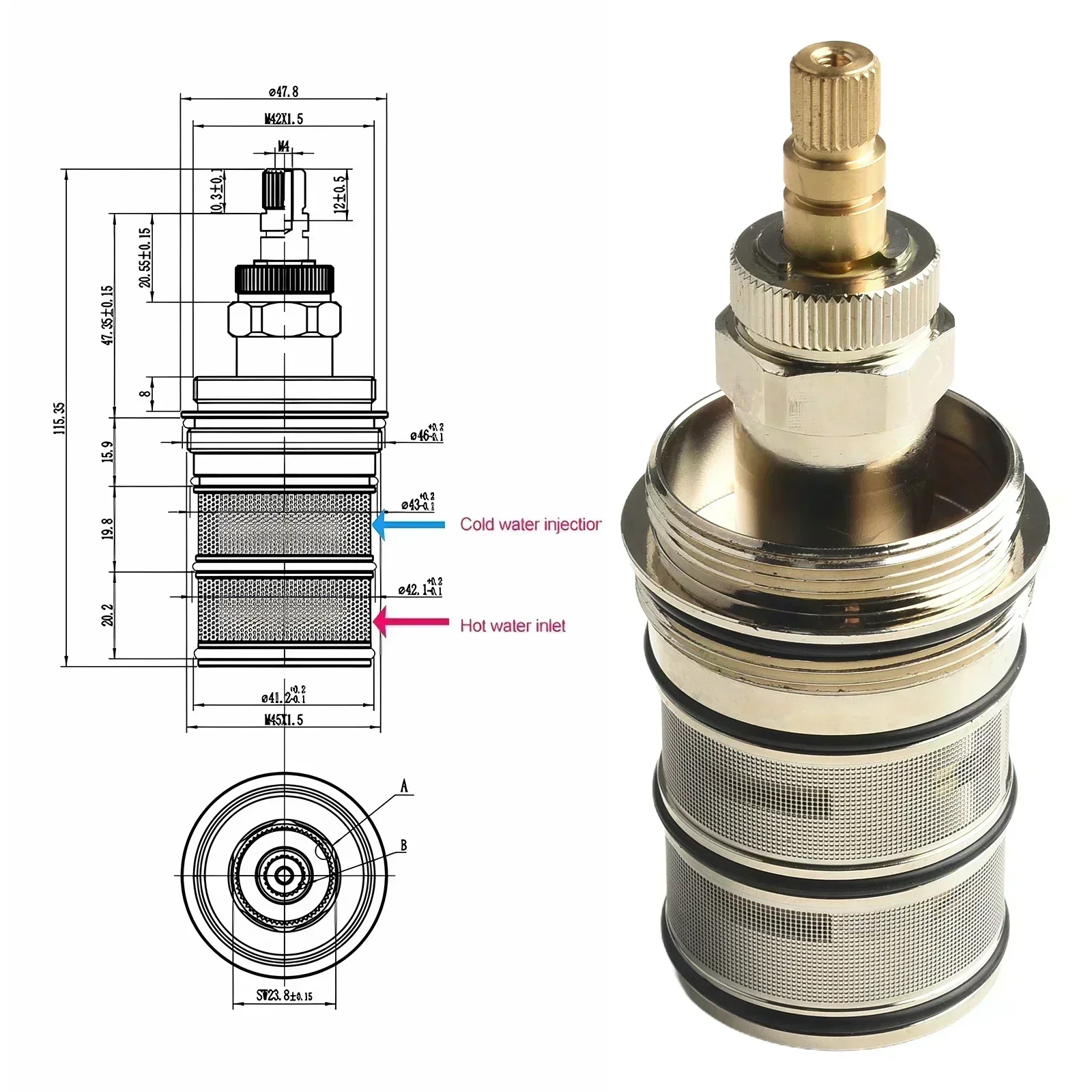 

Латунный термостатический картридж для ванной комнаты для смесительного клапана в сборе, ремонтный комплект 115,35 мм, полностью медные аксессуары для ванной комнаты