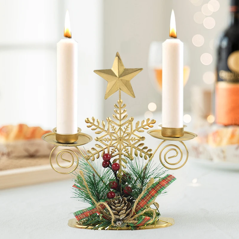 

Christmas Golden Wrought Iron Candlestick Santa Claus Snowflake Star Elk Candle Holder Table Ornaments Xmas Decor New Year Gifts