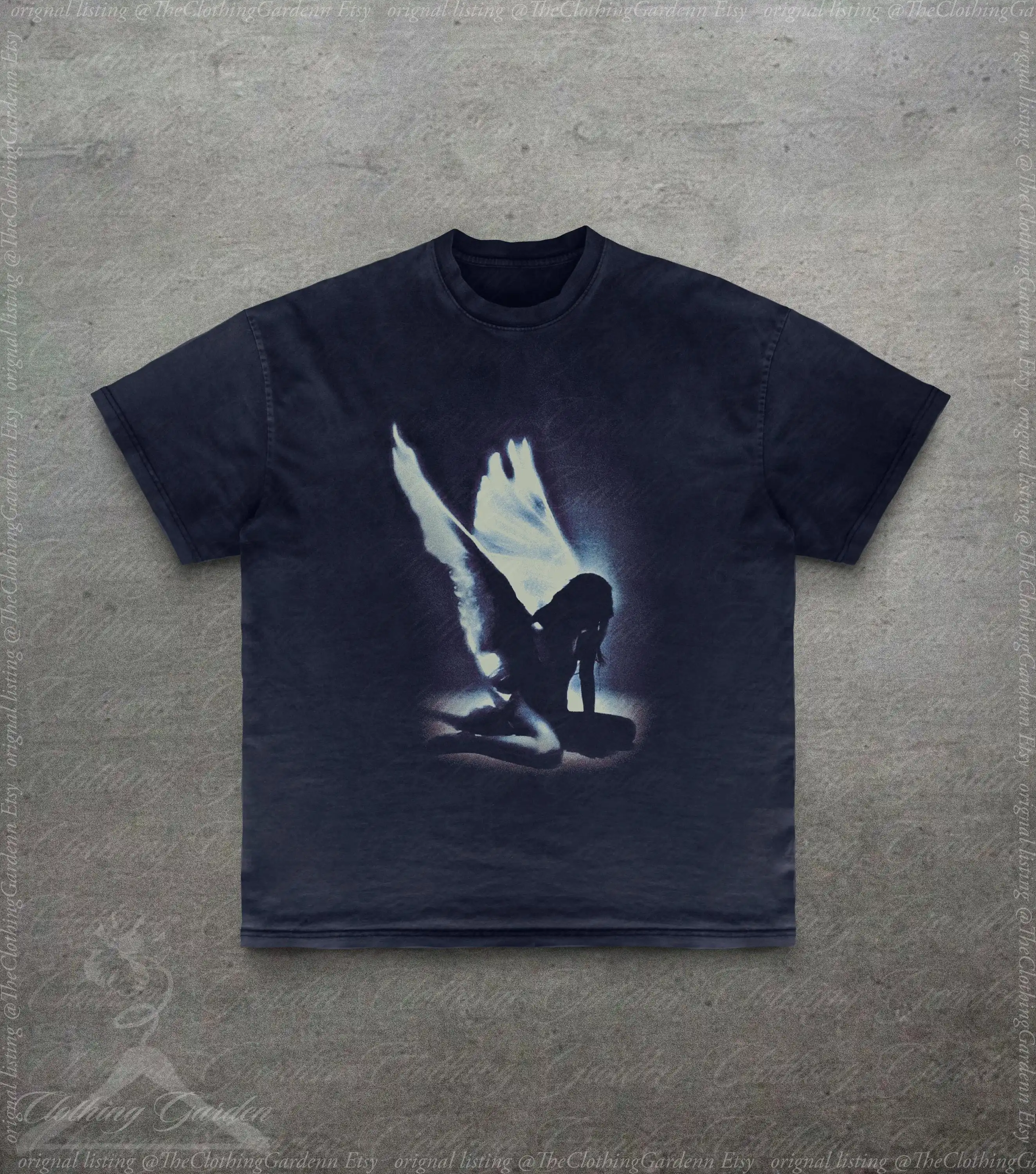 Fallen Angel Graphic Tee, Gothic Dark Art T-Shirt for Men Women, Vintage Style Occult Angel Wing Top, Emo Alt Streetwear Shirt