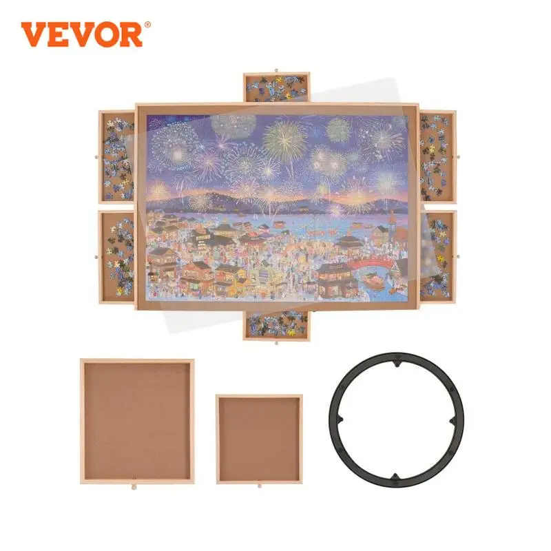 VEVOR 2000 Piece Puzzle Board with 6 Drawers and covers Wooden Jigsaw Puzzle Table with 6 Drawers and Cover for Adults and Kids