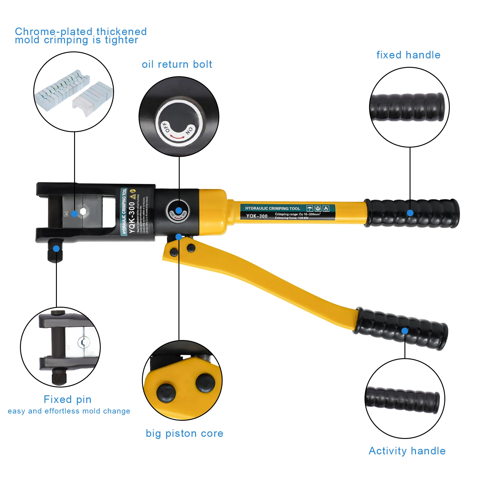 مكشكش بمشبك هيدروليكي يدوي مع 11 قوالب متعددة المقاسات، قوة تجعيد 120 كيلو نيوتن، 180 ° رأس كماشة قابل للدوران، ومريح #3