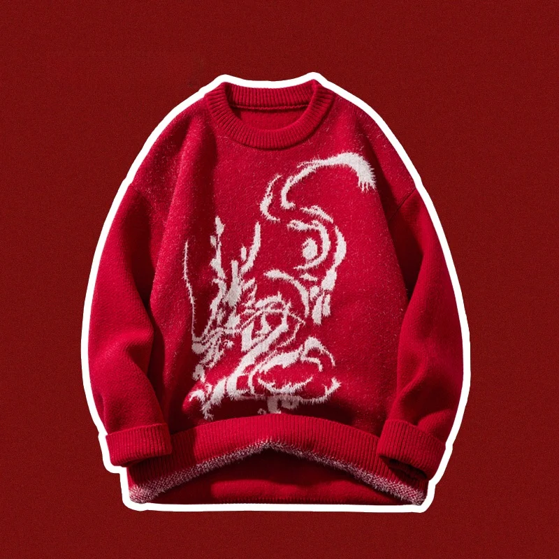 

Red Knitted Sweater round Ne Loose Base Layer irt for Couples Spring Autumn Casual Wear Comfortable Inner irt