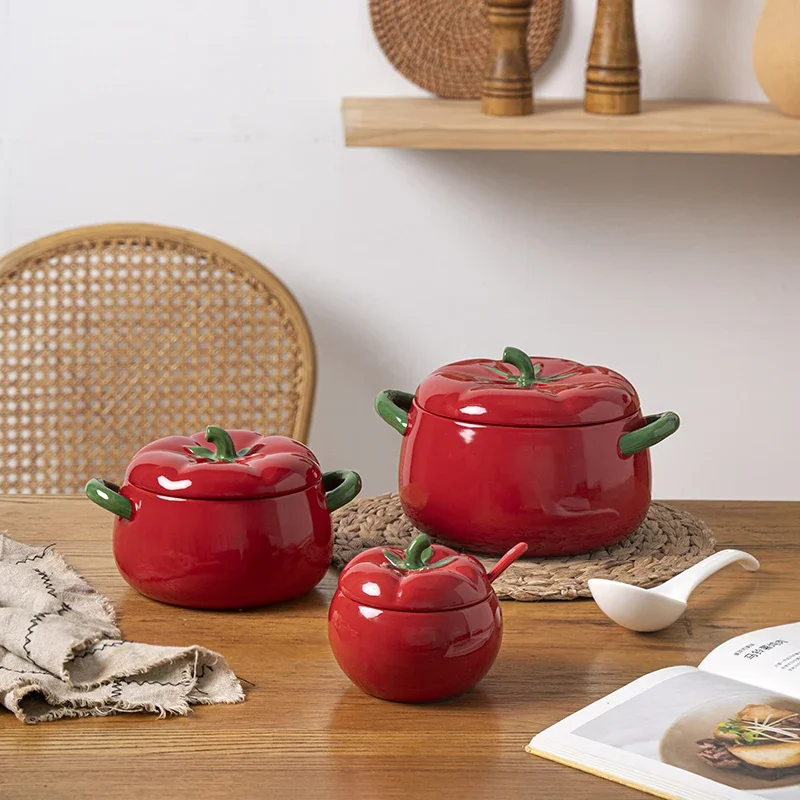 Tomato-shaped Ceramic Tableware Dessert Bowl Pasta Ear Bowl Fruit Salad Bowl Molecular Gastronomy Kitchen Dining Room Tableware.