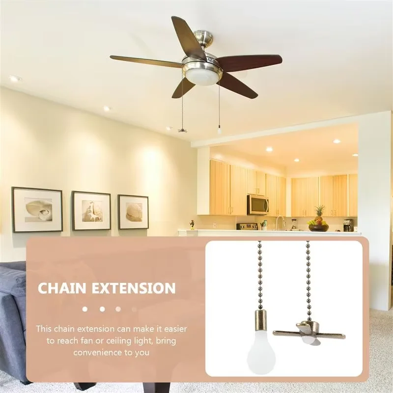 مروحة السقف لمبة تمديد سلسلة مطرز الكرة تمديد سلسلة معدنية اضافية طويلة سحب داخلي الحبل موسع لتركيبات الإضاءة