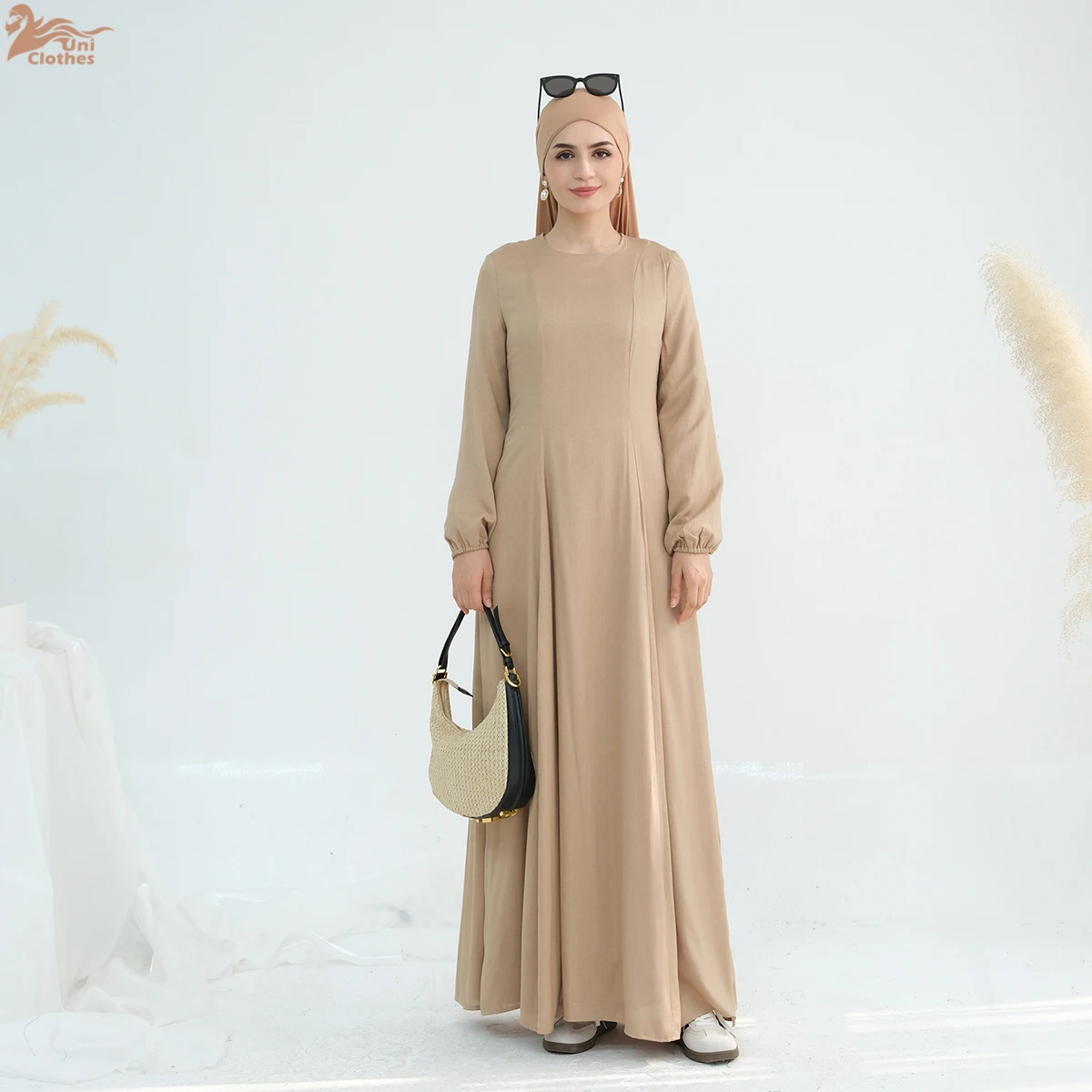 

New Abaya 2025 Islamic Clothing Linen Women Maxi Dress Balloon Sleeve Big Hem Modest Abaya Women Muslim Dress