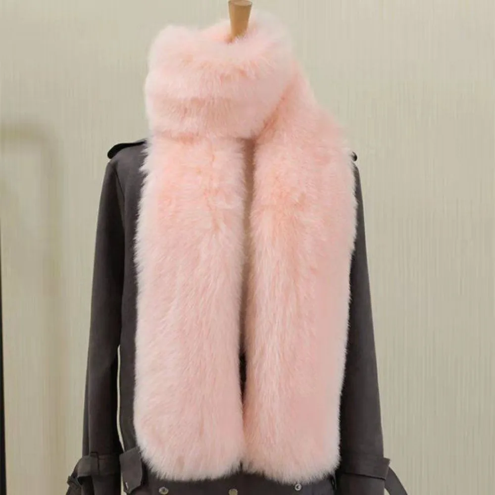 

Fashion Elegant Imitation Mink Fur Scarf Solid Color Long Neck Warmer Thick Luxury Fluffy Long Scarf Winter