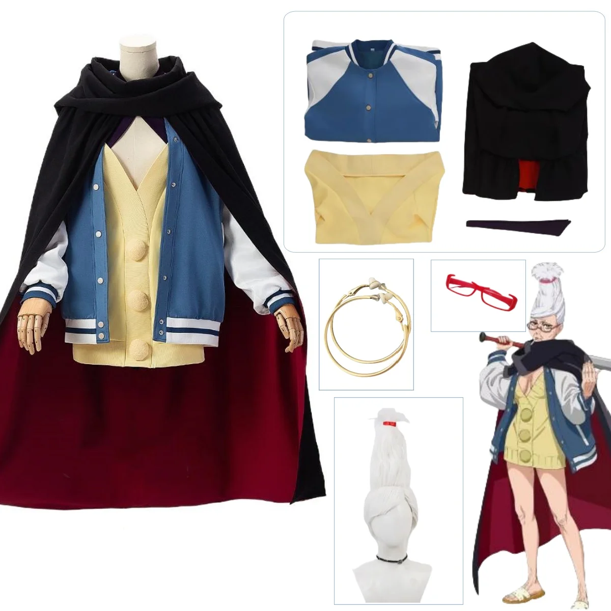 Customized Anime Dandadan Cosplay Seiko Ayase Costume Cape Seiko Ayase Wig Earrings Glasses Prop Halloween Party Women Uniform