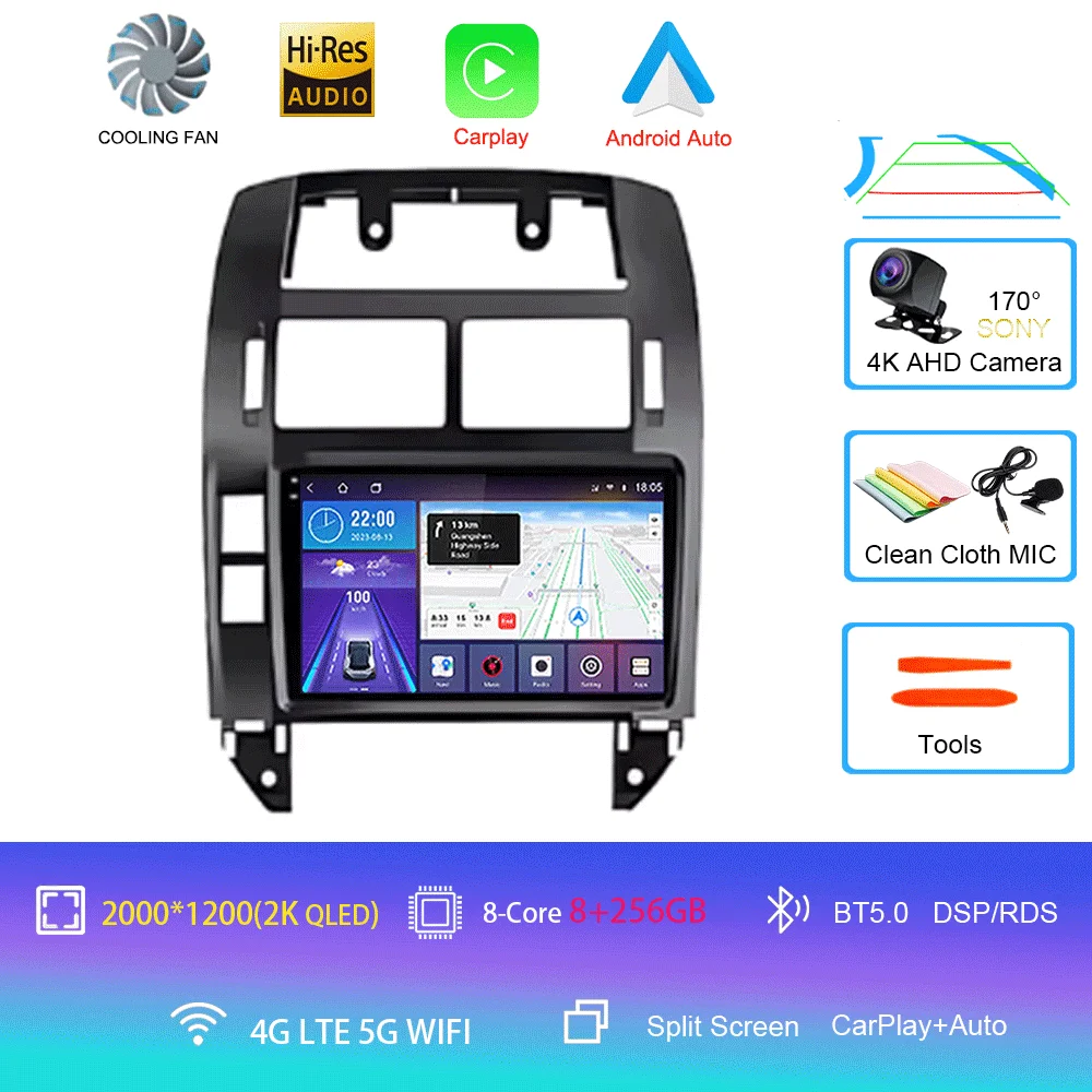 Auto radio Android 16 multimediaspeler GPS Carplay QLED scherm stereo voor Volkswagen VW Polo MK4 6Q 9N 9N3 2004-2009