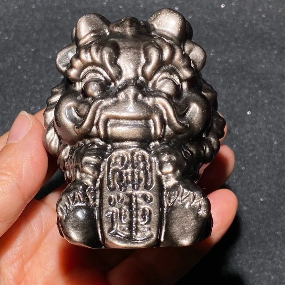 1PC 76*55*55mm Natural Quartz Silver Obsidian Dragon Healing Crystal Reiki Lucky Figurine for Home Decoration Energy Carving
